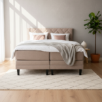 Boxspring Bed Beige Suède – Van Landschoot