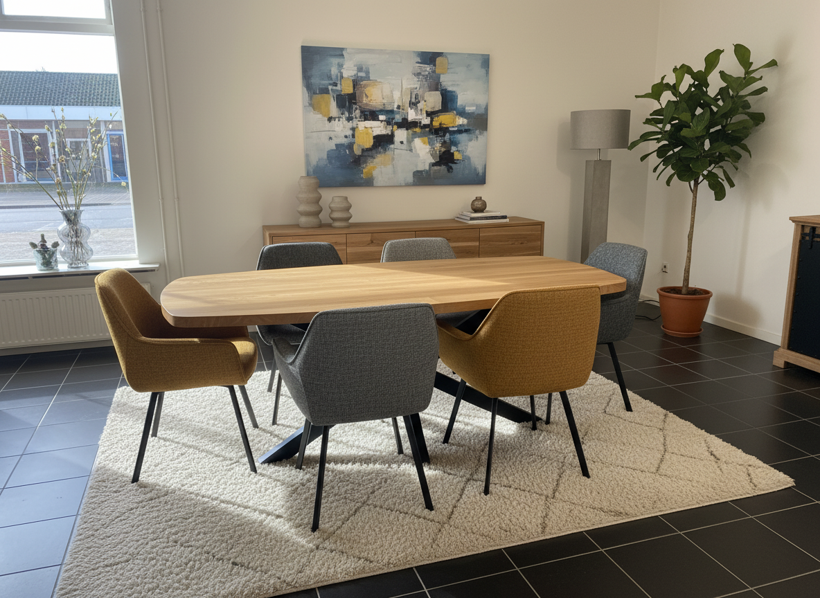 SW-EIKEN-EETTAFEL_lifestyle Eiken Eettafel met Stoelen - Image 1