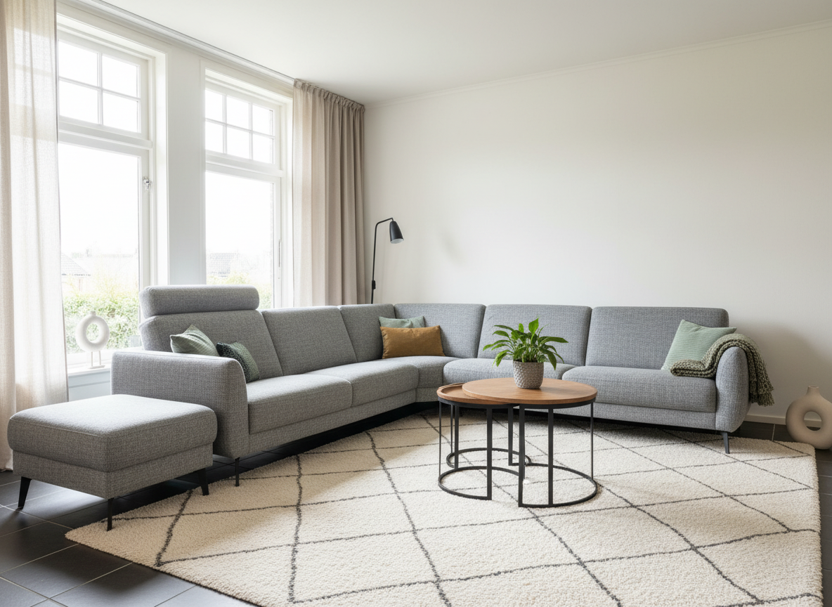 SW-GRIJS-UBANK-FLOW_lifestyle Grijze U-bank met Chaise Longue - Image 1