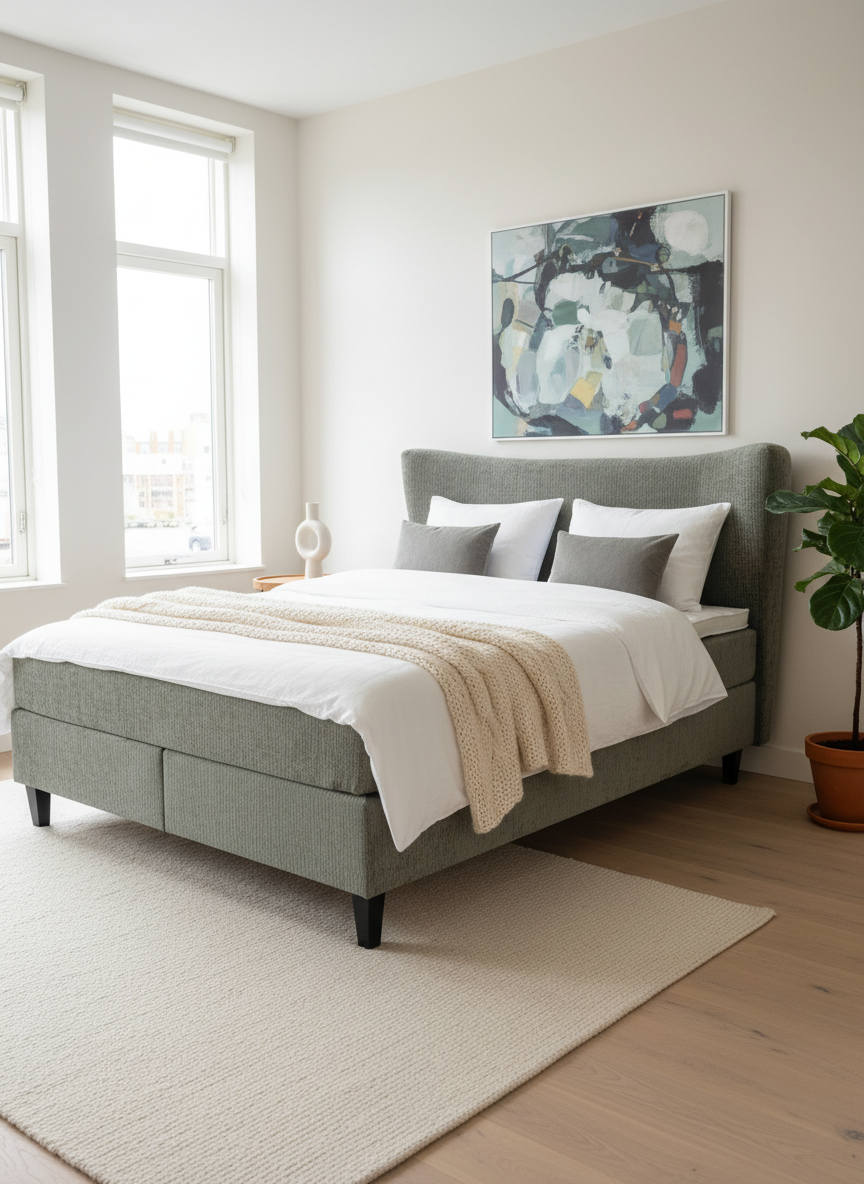 SW-GRIJS-VLEUGEL-BED_lifestyle Boxspring - Image 1
