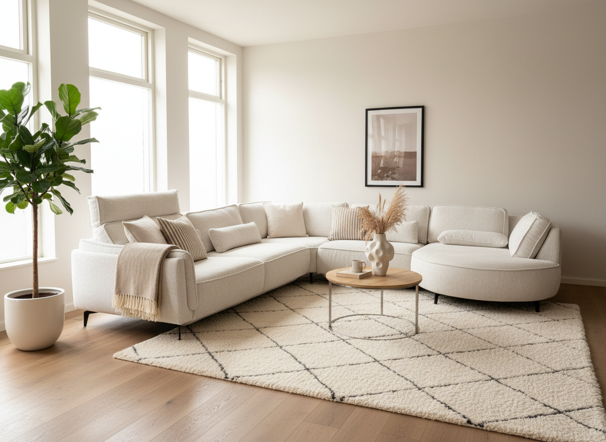 SW-WIT-LUXE-HOEK-ROND_lifestyle Witte Luxe Hoekbank met Ronde Ottomane - Image 1